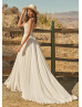 V Neck Ivory Lace Chiffon Basque Waist Wedding Dress